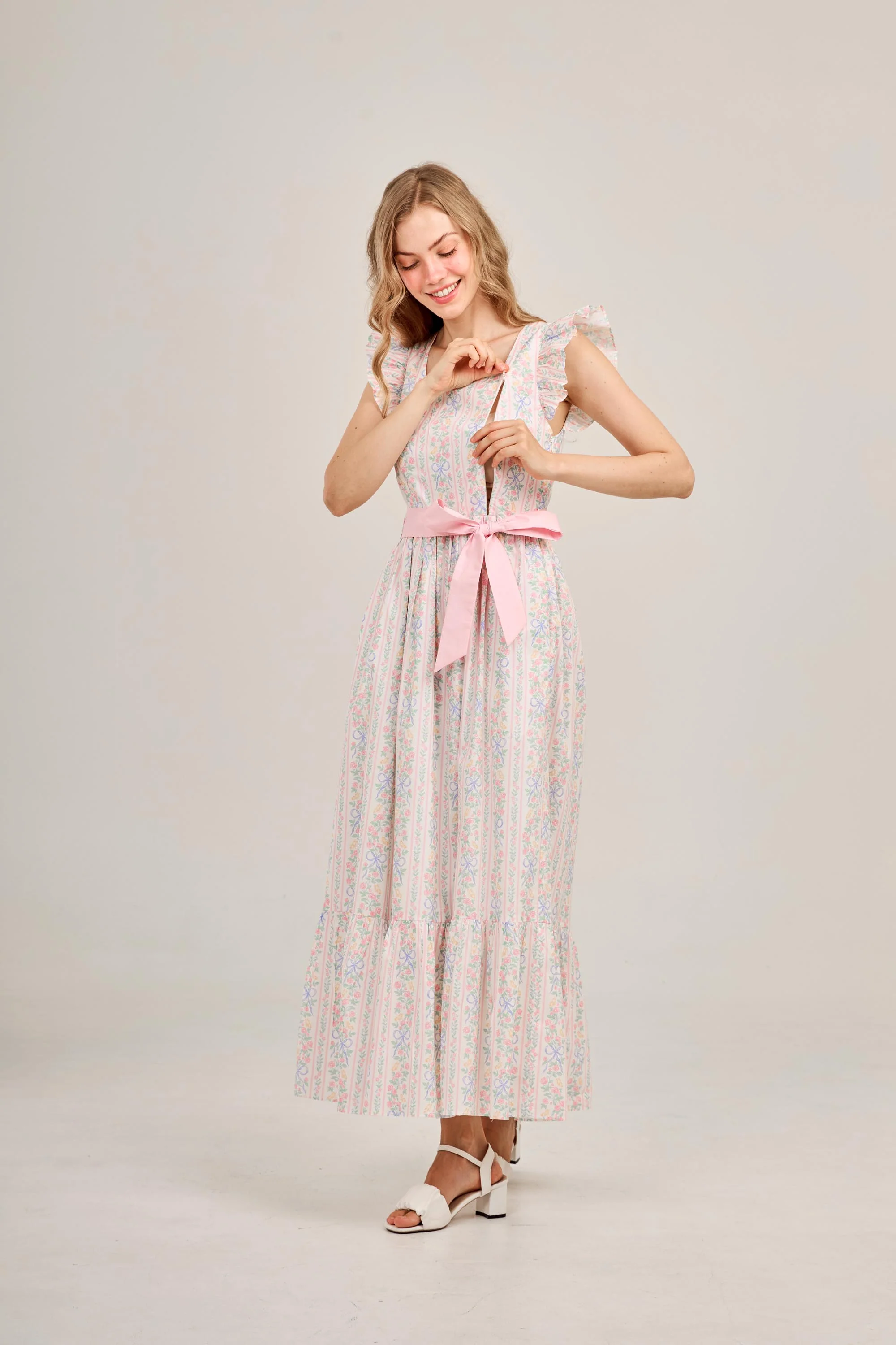 Angela Maxi Dress with Nursing Zippers in Bowtanical Rose Garden - Image 14