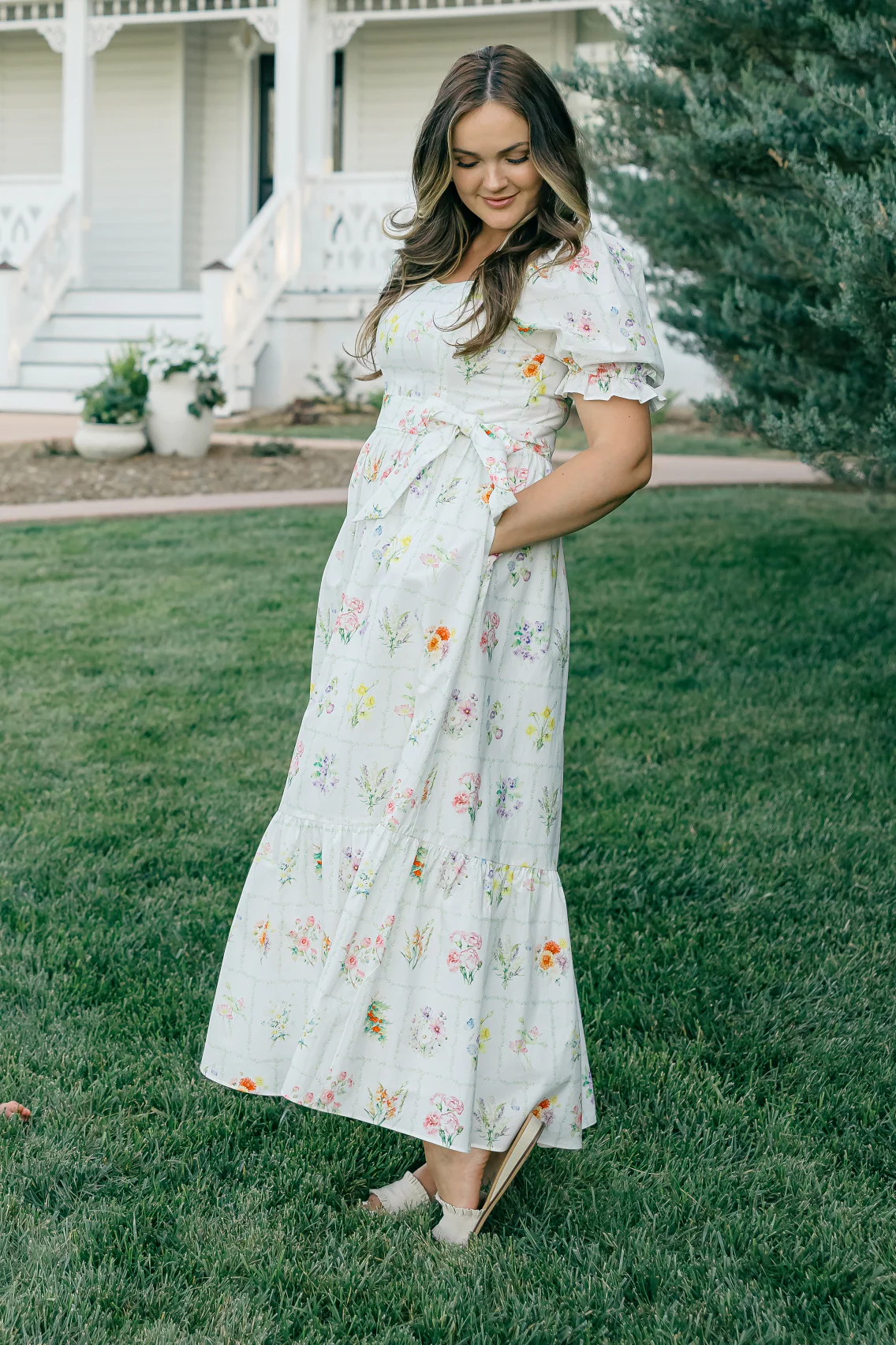 Ann Maxi Dress with Nursing Zippers in Birth Flowers - Image 16