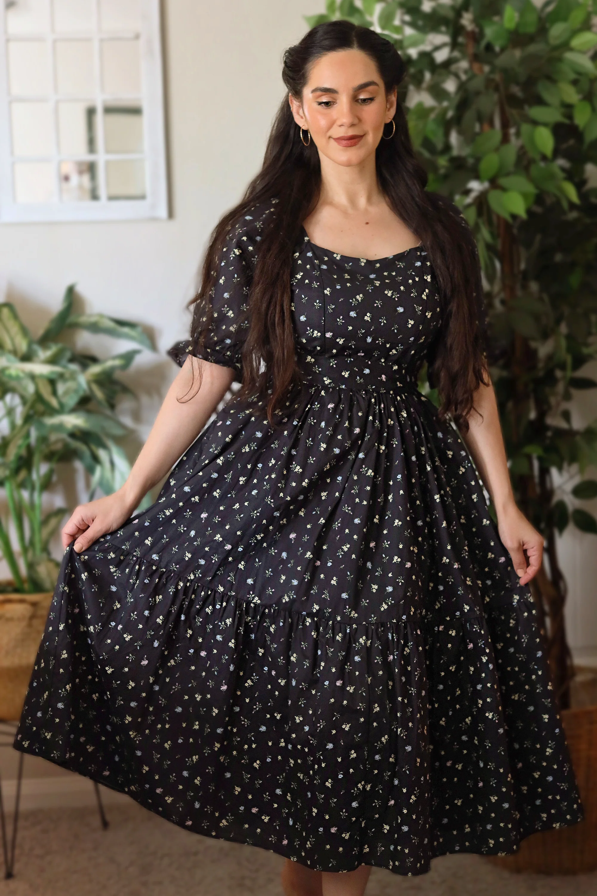 Ann Midi Dress with Nursing Zippers in Black Floral - Image 10