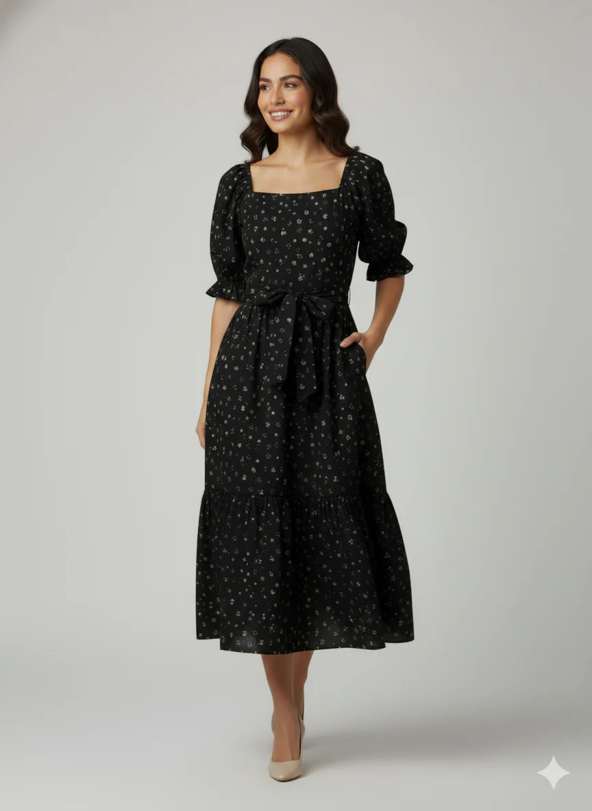 Ann Midi Dress with Nursing Zippers in Black Floral - Image 11