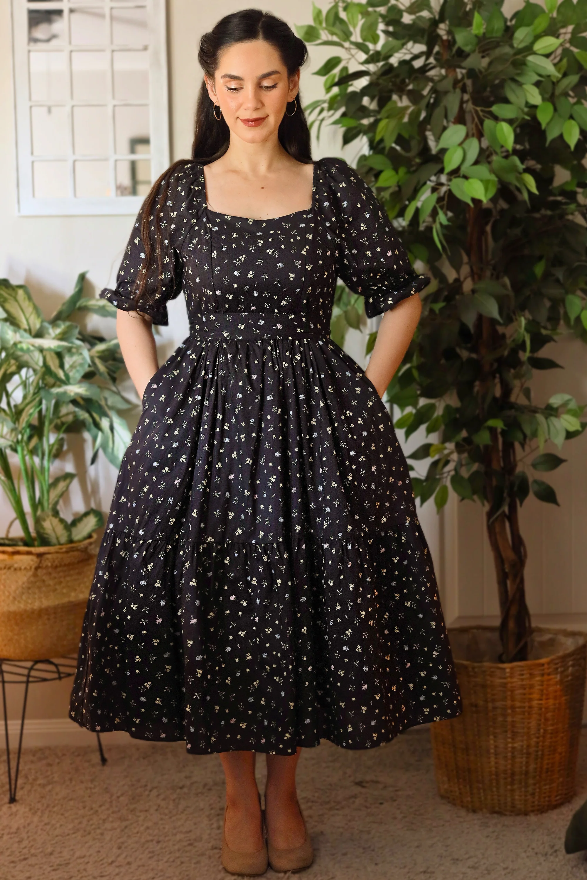 Ann Midi Dress with Nursing Zippers in Black Floral - Image 7