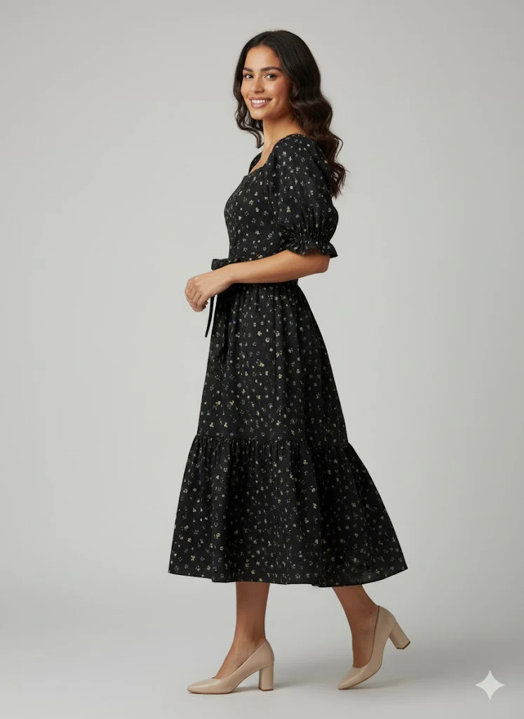 Ann Midi Dress with Nursing Zippers in Black Floral - Image 8