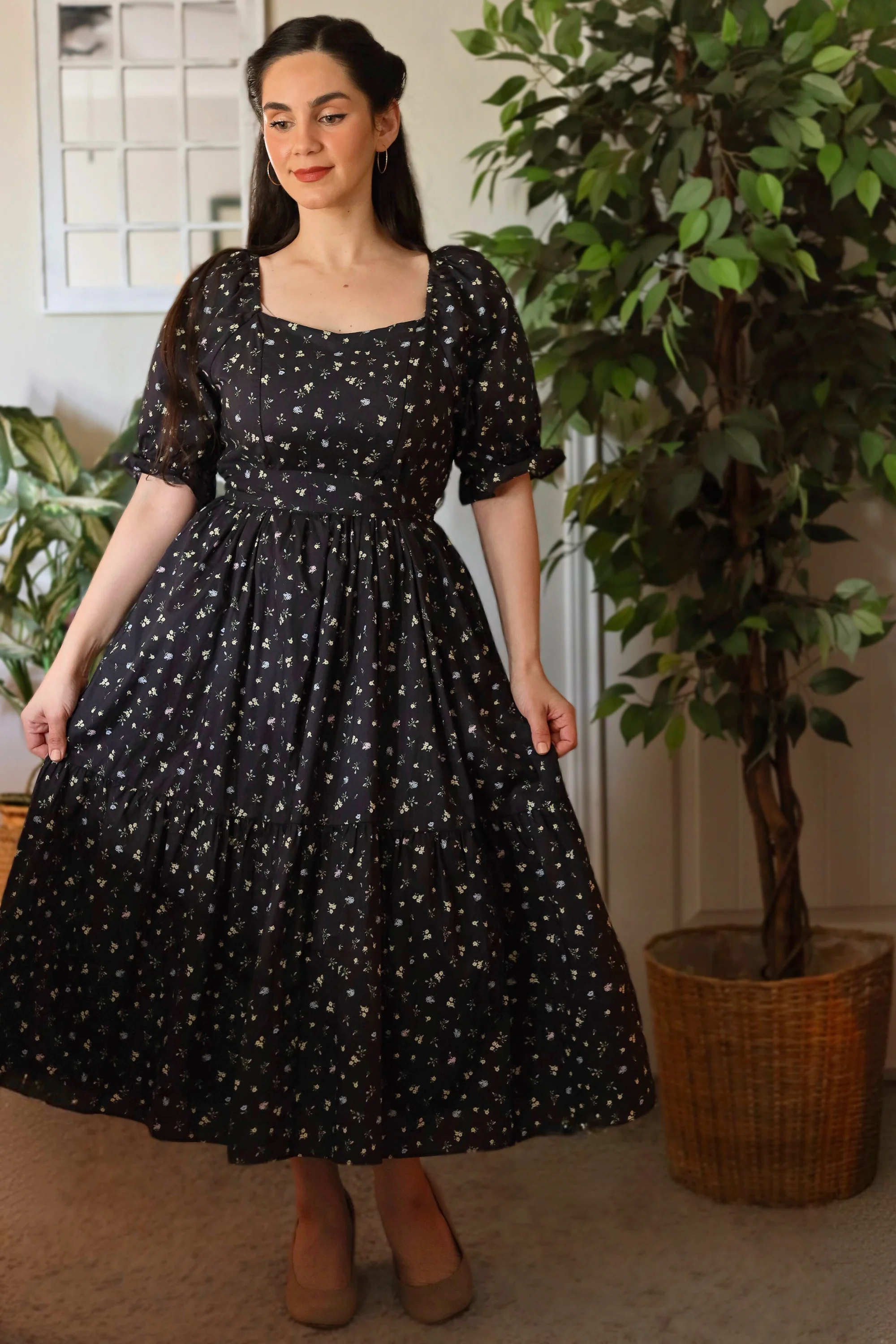 Ann Midi Dress with Nursing Zippers in Black Floral - Image 9