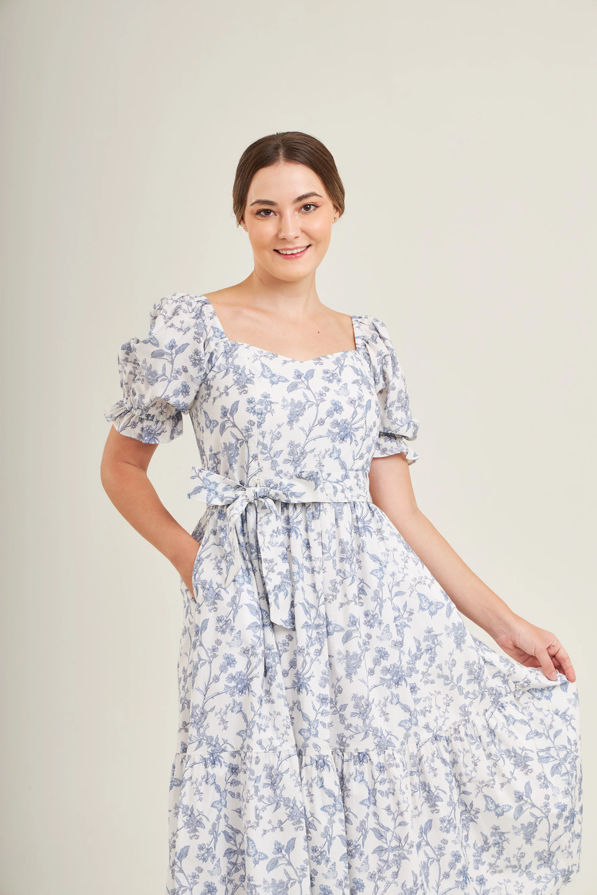 Ann Midi Dress with Nursing Zippers in Blue Toile Butterfly - Image 10