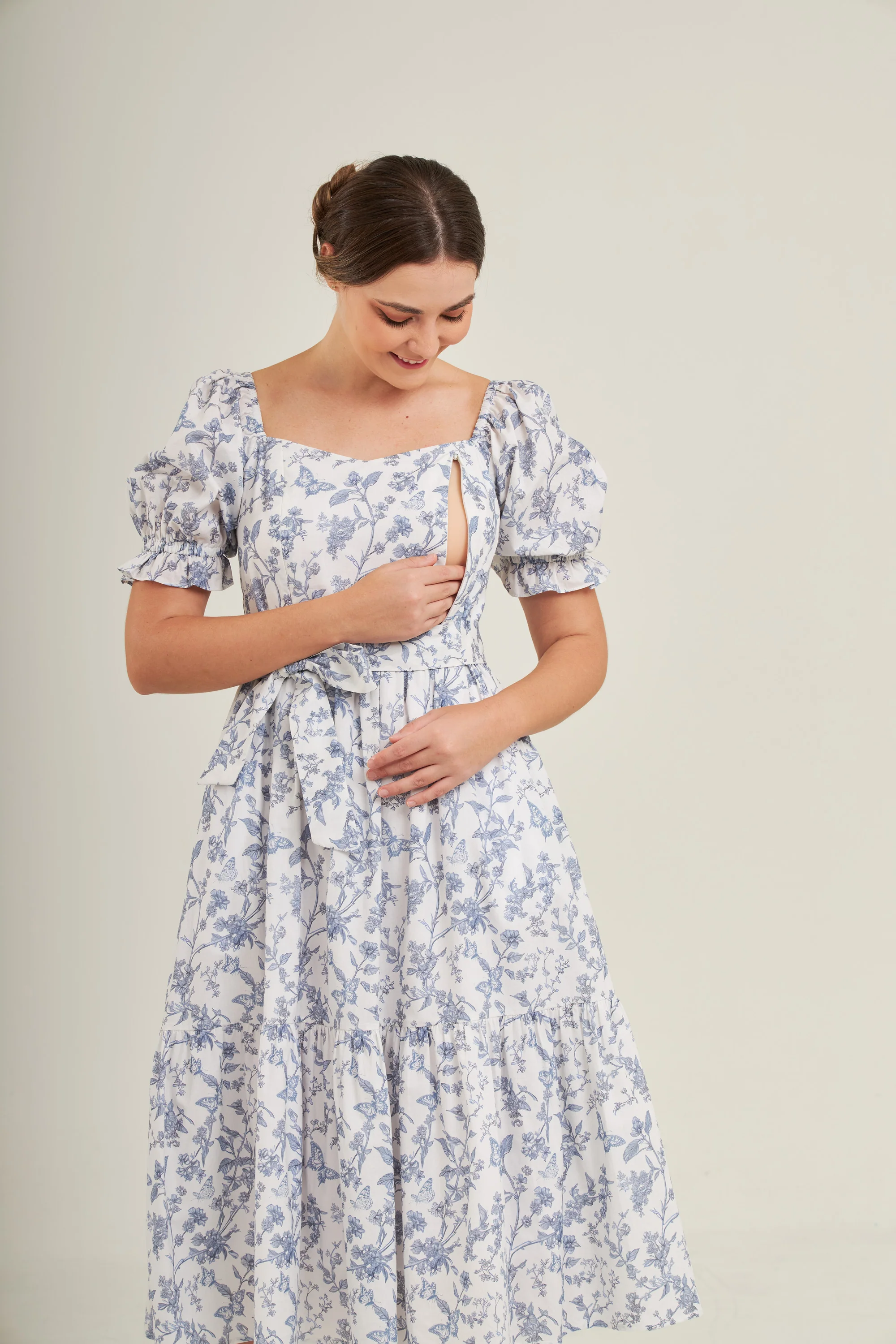 Ann Midi Dress with Nursing Zippers in Blue Toile Butterfly - Image 12