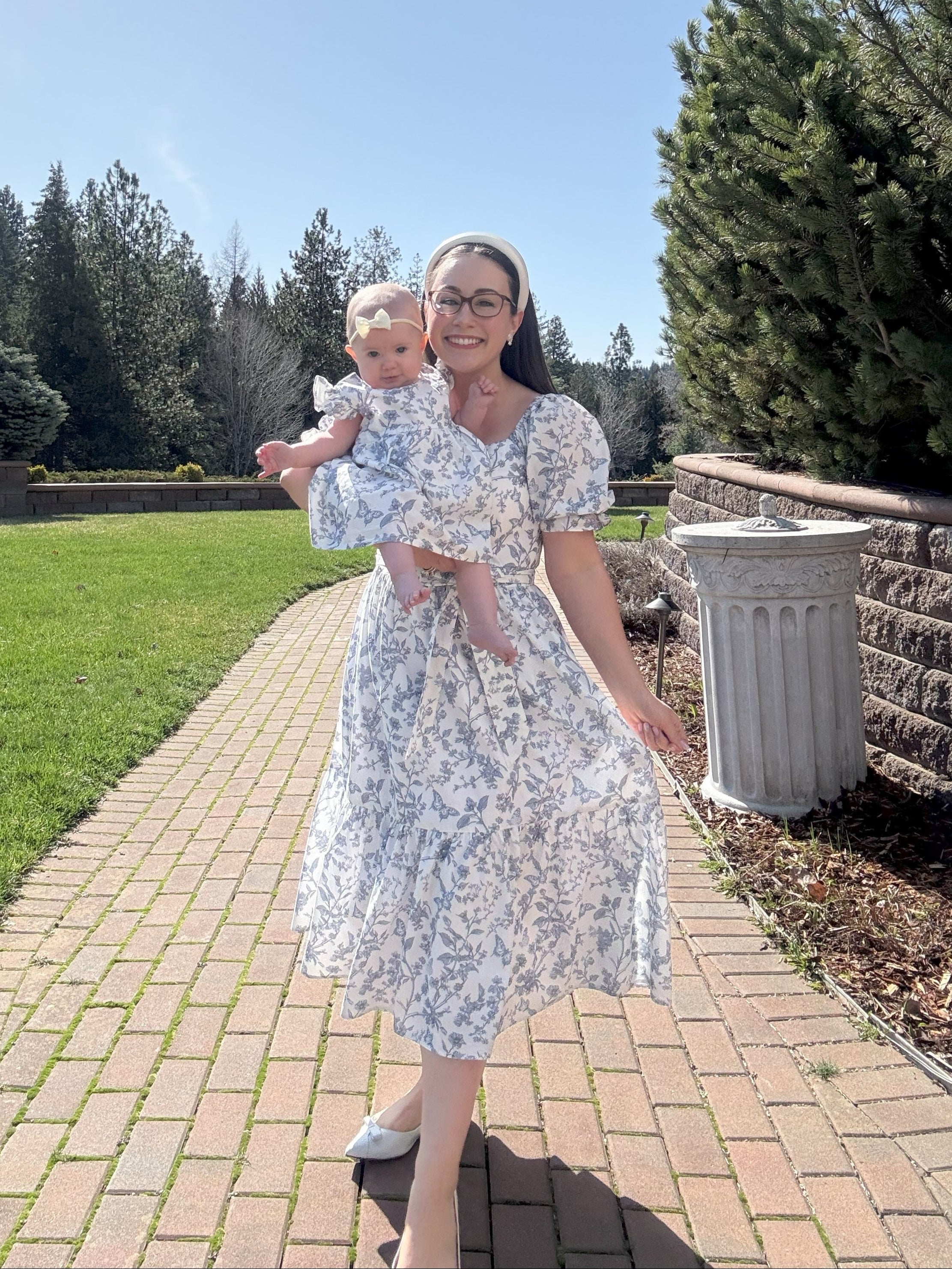 Ann Midi Dress with Nursing Zippers in Blue Toile Butterfly - Image 17