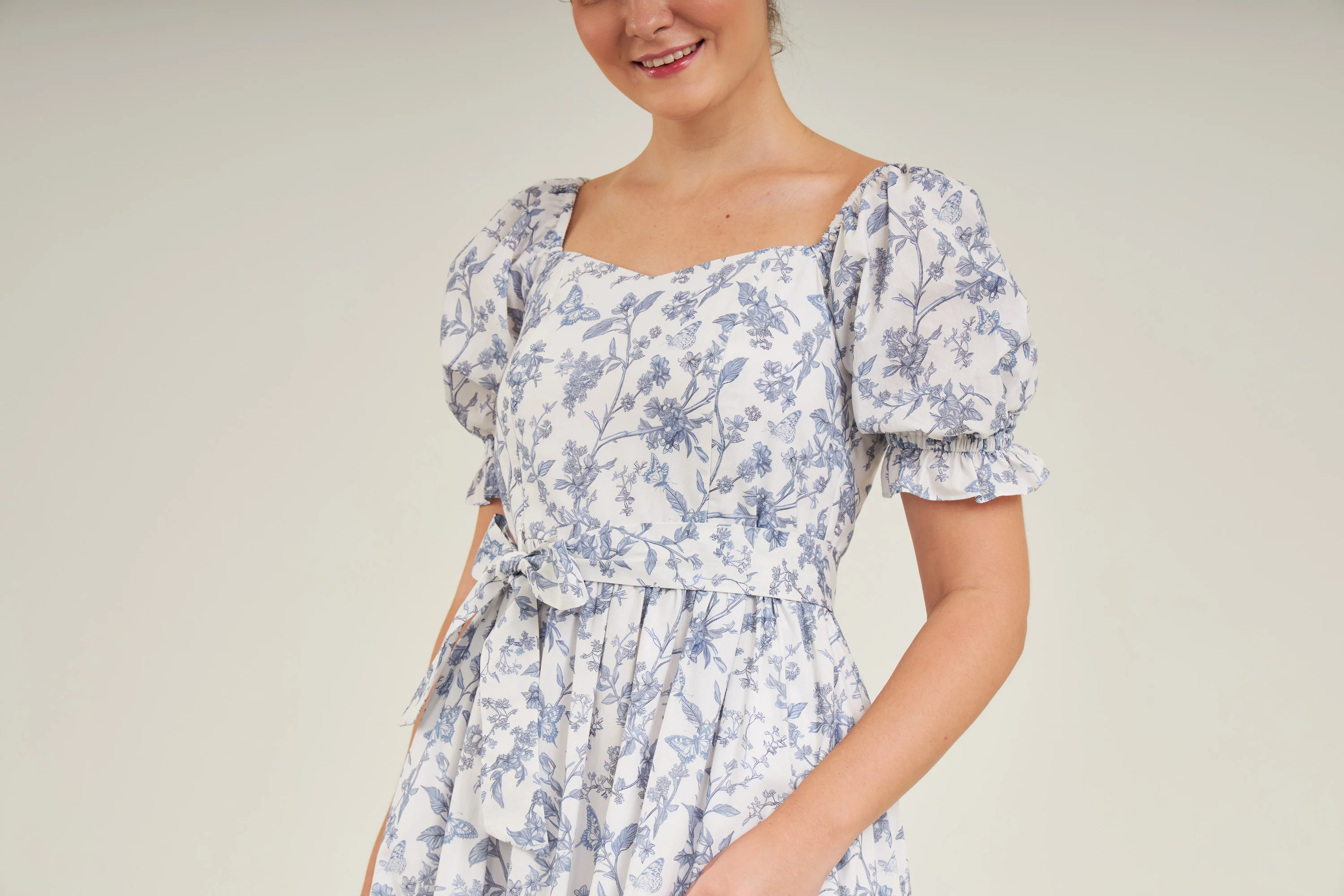 Ann Midi Dress with Nursing Zippers in Blue Toile Butterfly - Image 6
