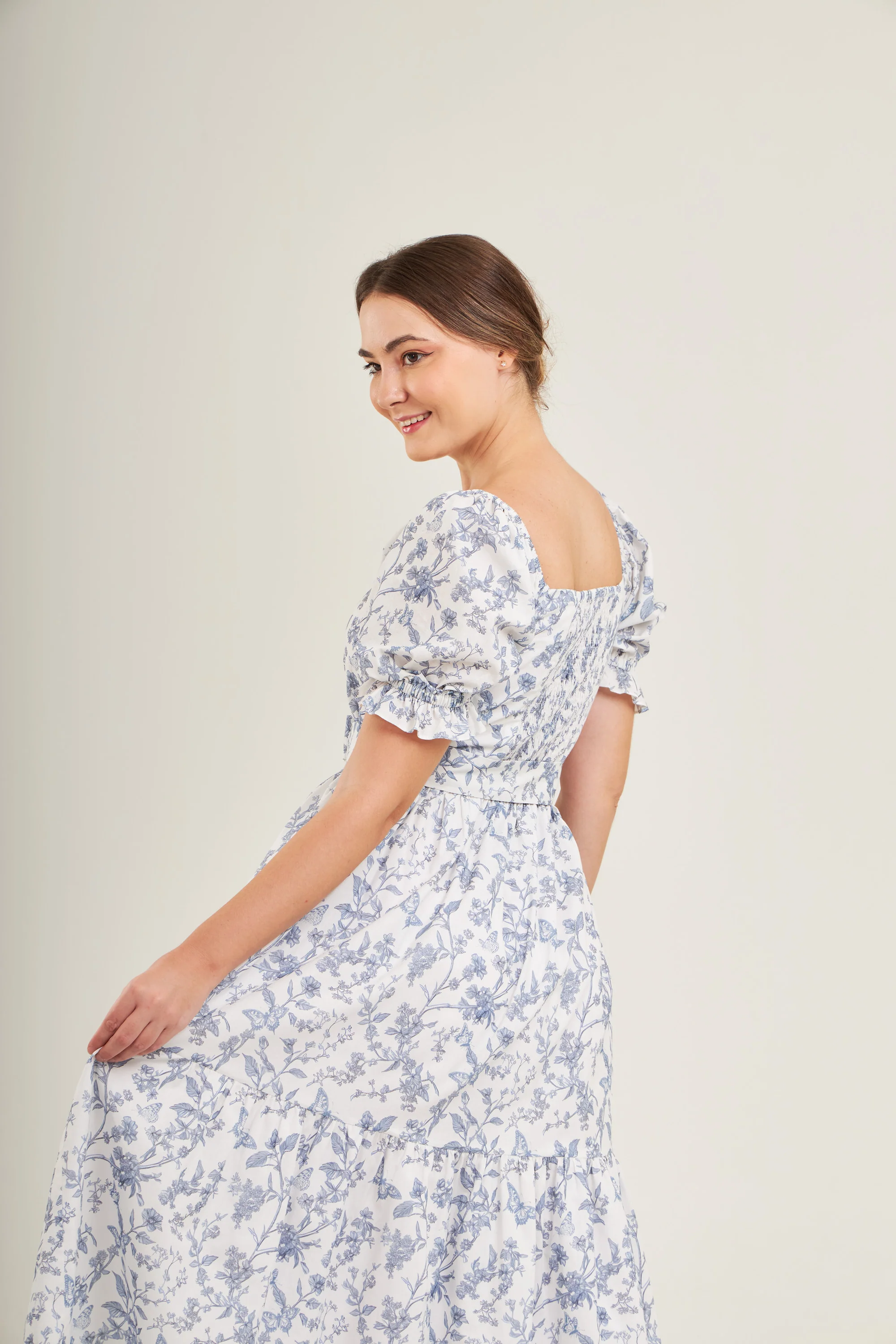 Ann Midi Dress with Nursing Zippers in Blue Toile Butterfly - Image 8