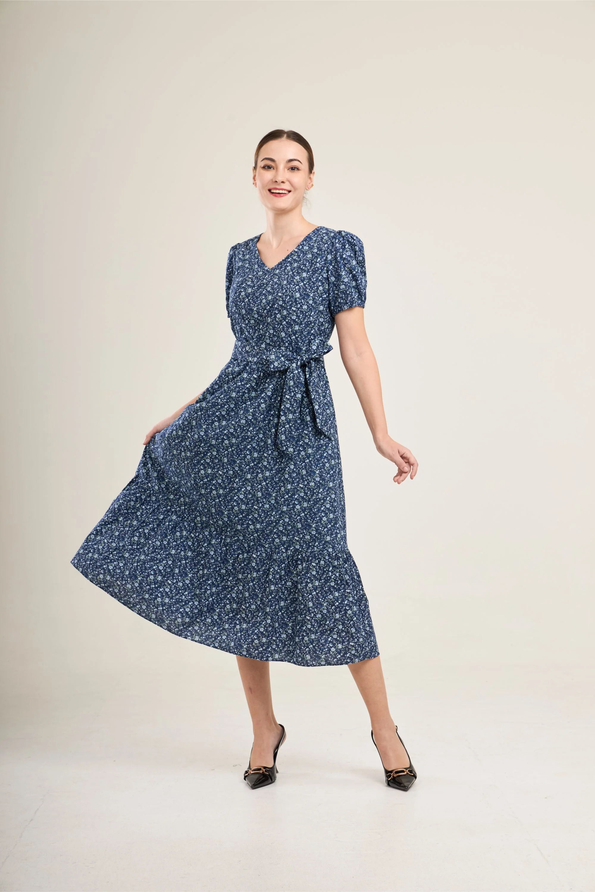 Charming Cotton Dress with Nursing Zippers in Navy Floral (Final Sale) - Image 8