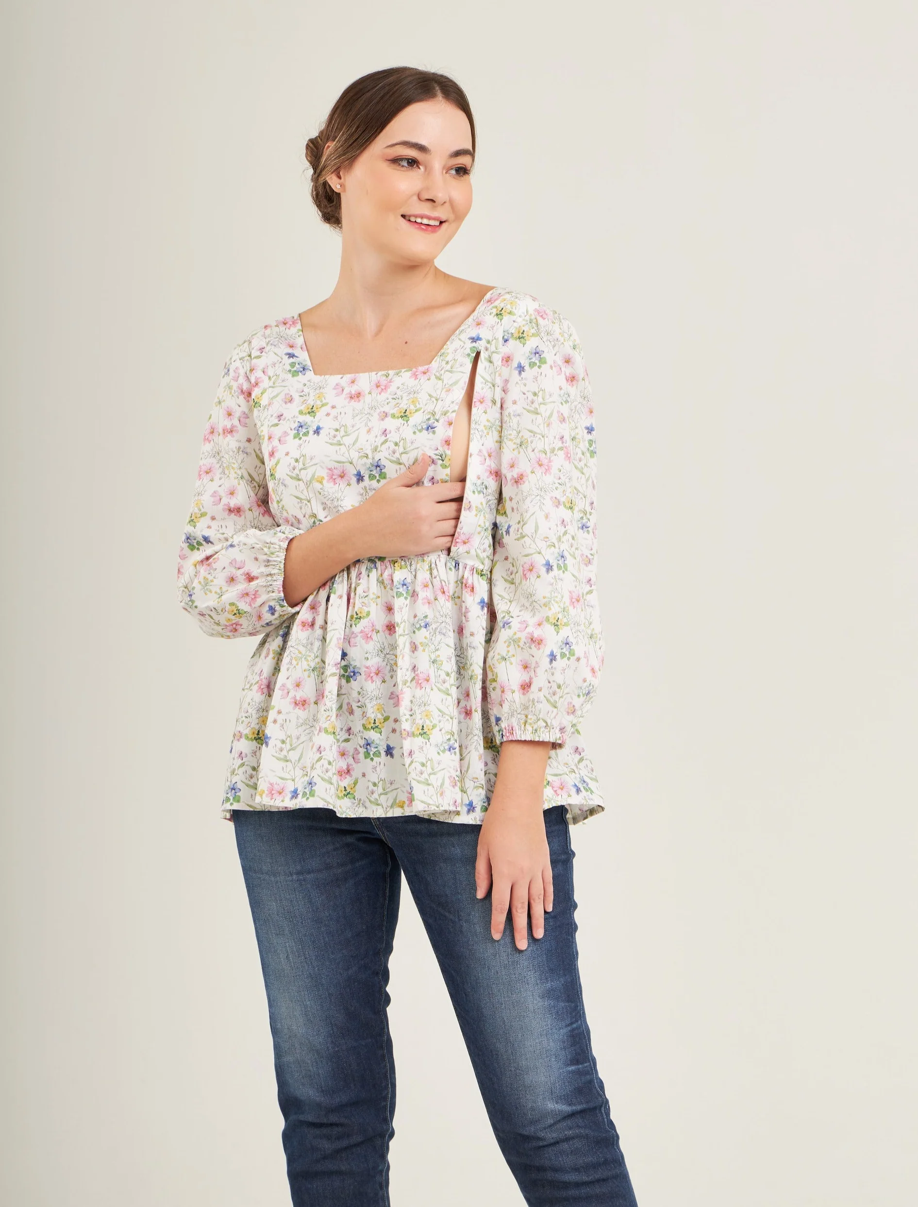 Embrace Cotton Top with Nursing Zippers in Sweet Wildflowers - Image 7