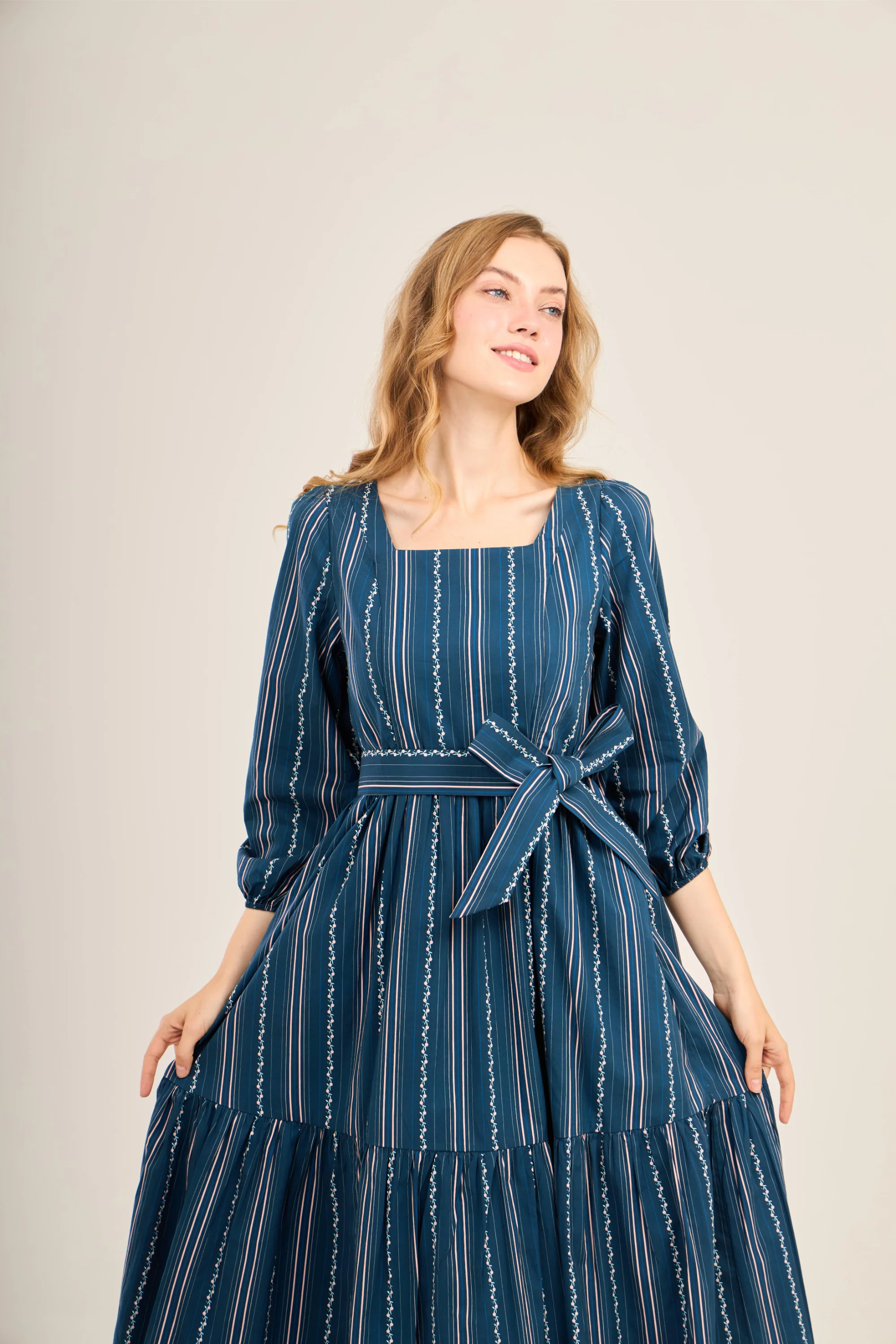Embrace Dress with Nursing Zippers in Navy Vine Stripe - Image 4