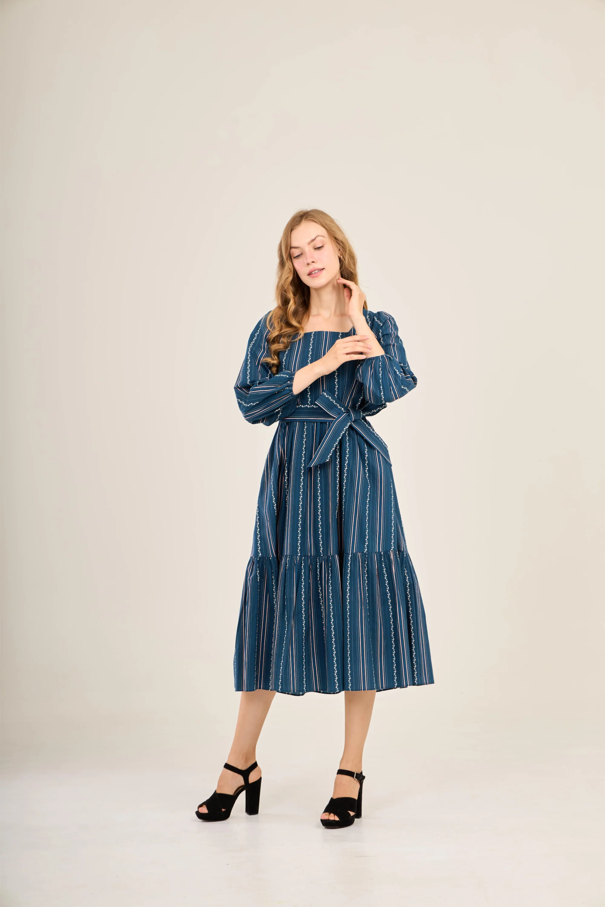 Embrace Dress with Nursing Zippers in Navy Vine Stripe - Image 5