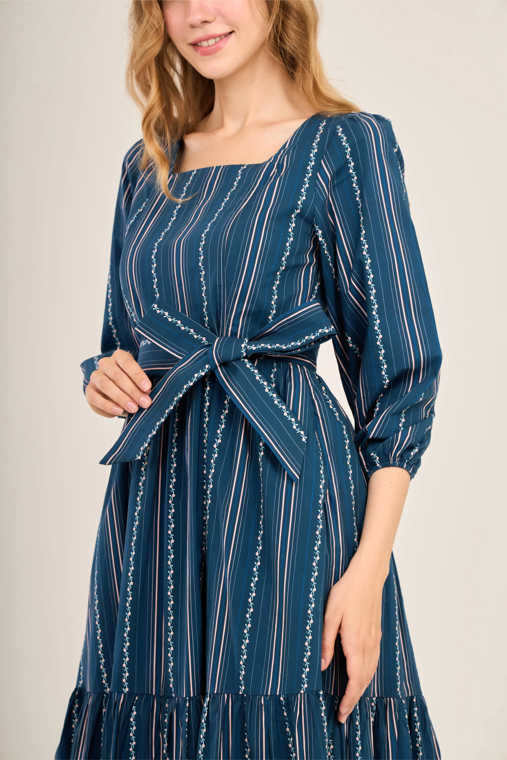 Embrace Dress with Nursing Zippers in Navy Vine Stripe - Image 9