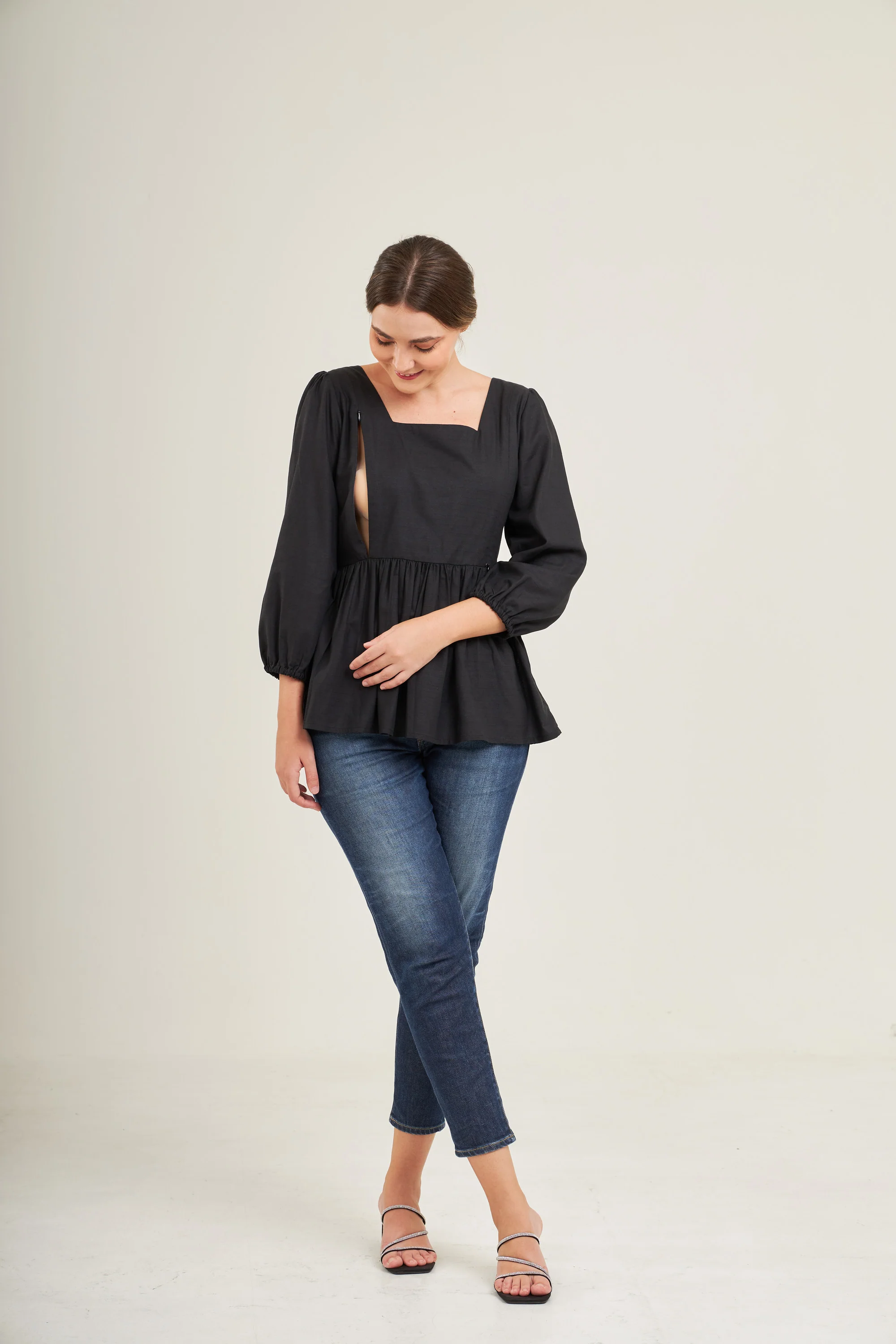 Embrace Cotton Top with Nursing Zippers in Black - Image 14