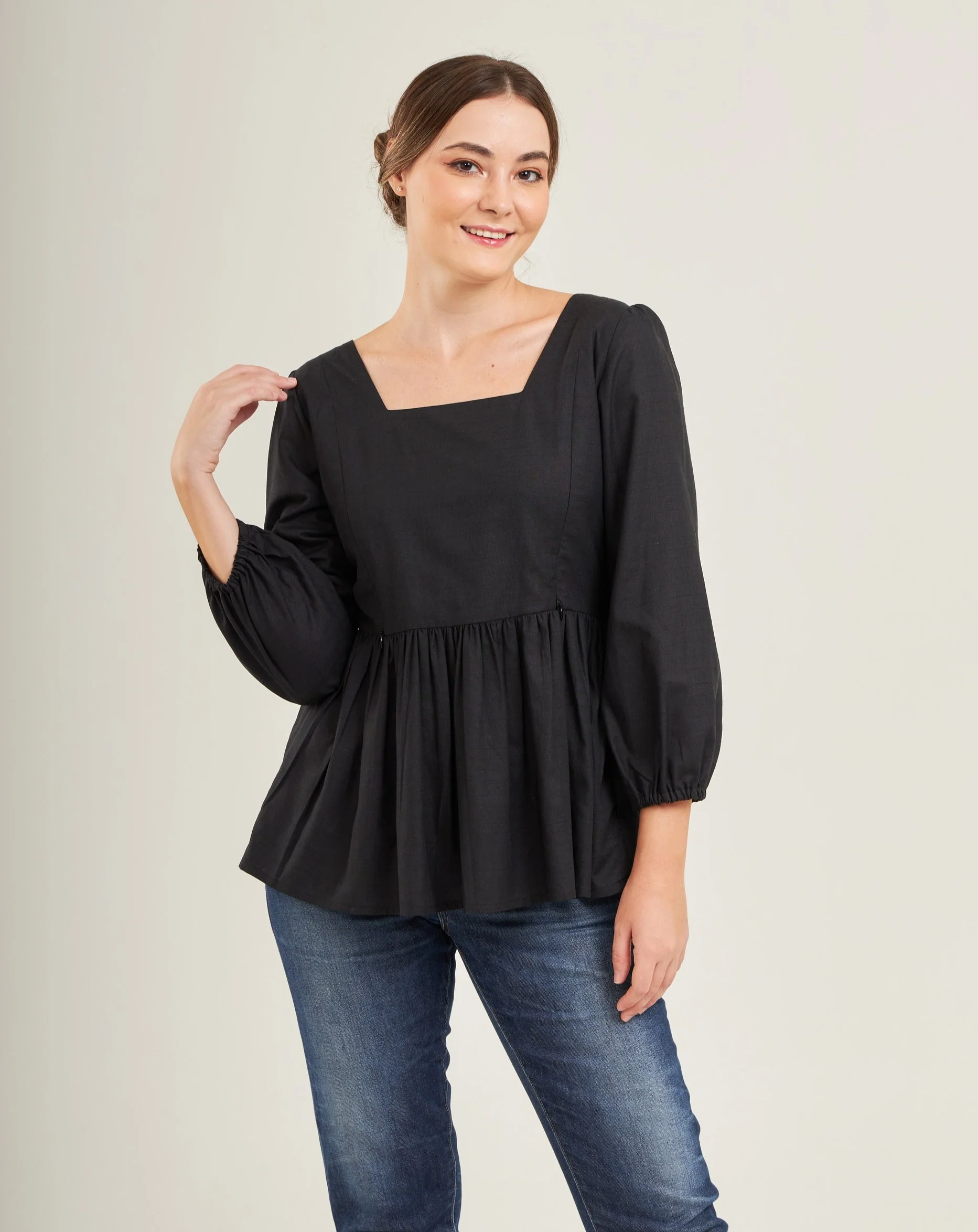 Embrace Cotton Top with Nursing Zippers in Black - Image 7