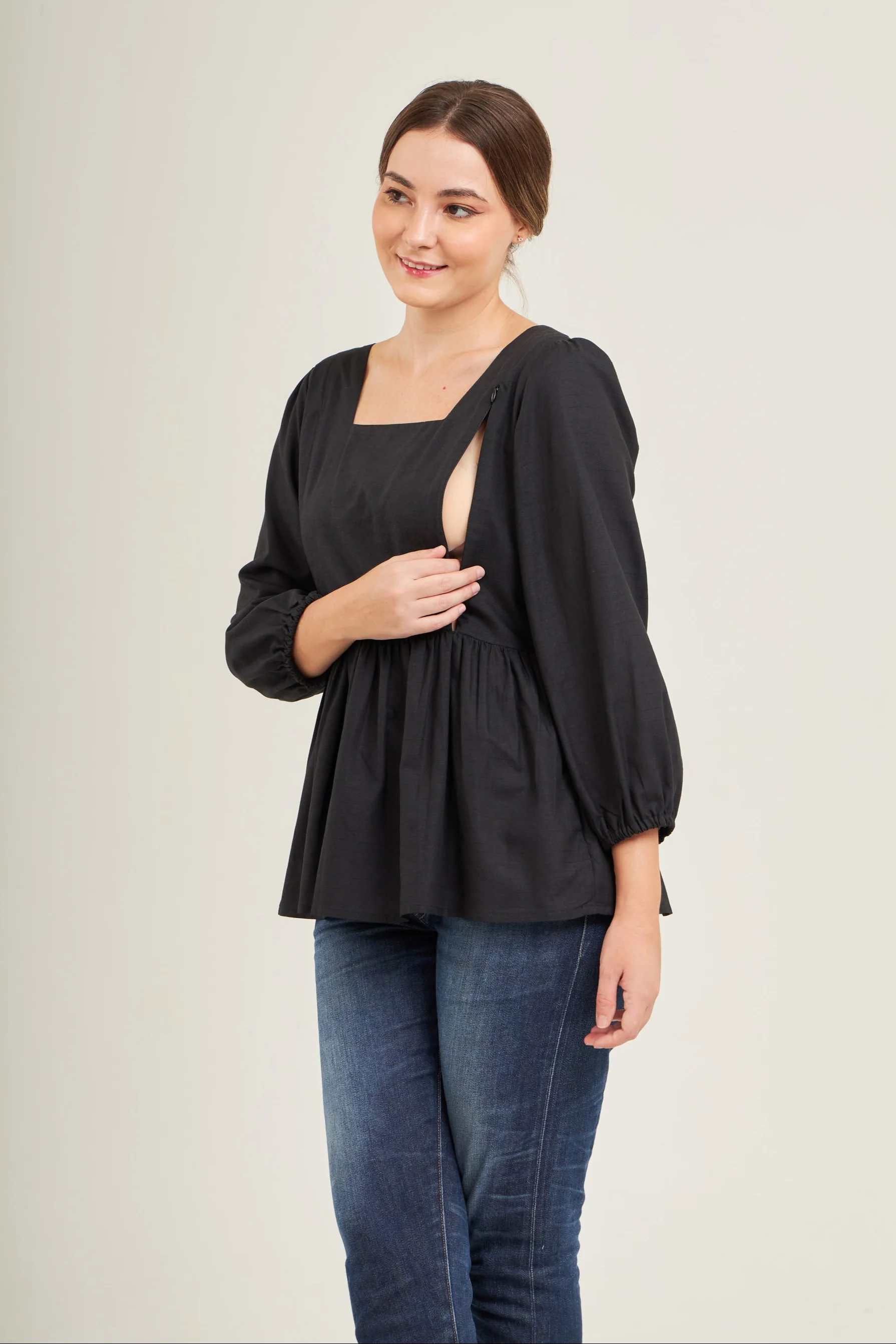 Embrace Cotton Top with Nursing Zippers in Black - Image 8