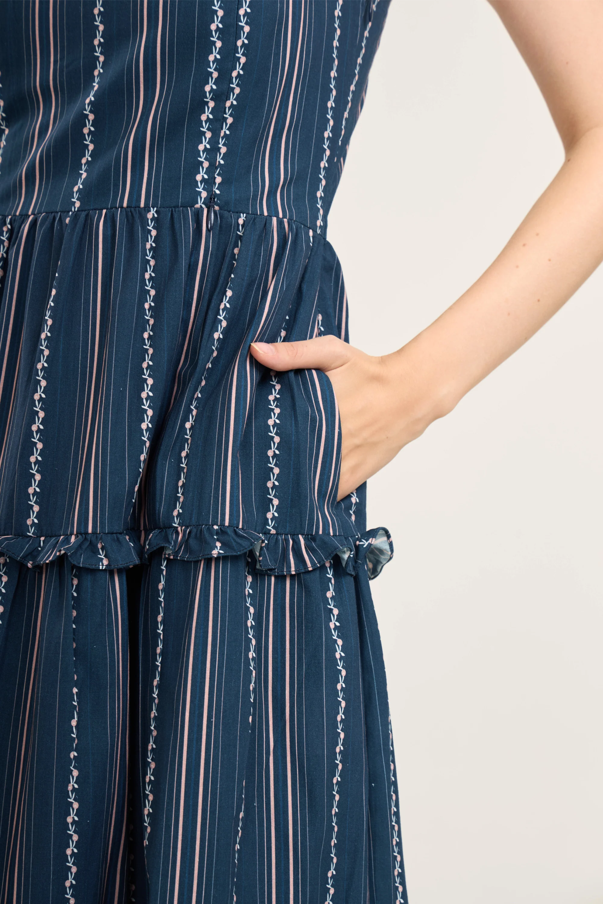 Kanya Dress with Nursing Zippers in Navy Vine Stripe - Image 4