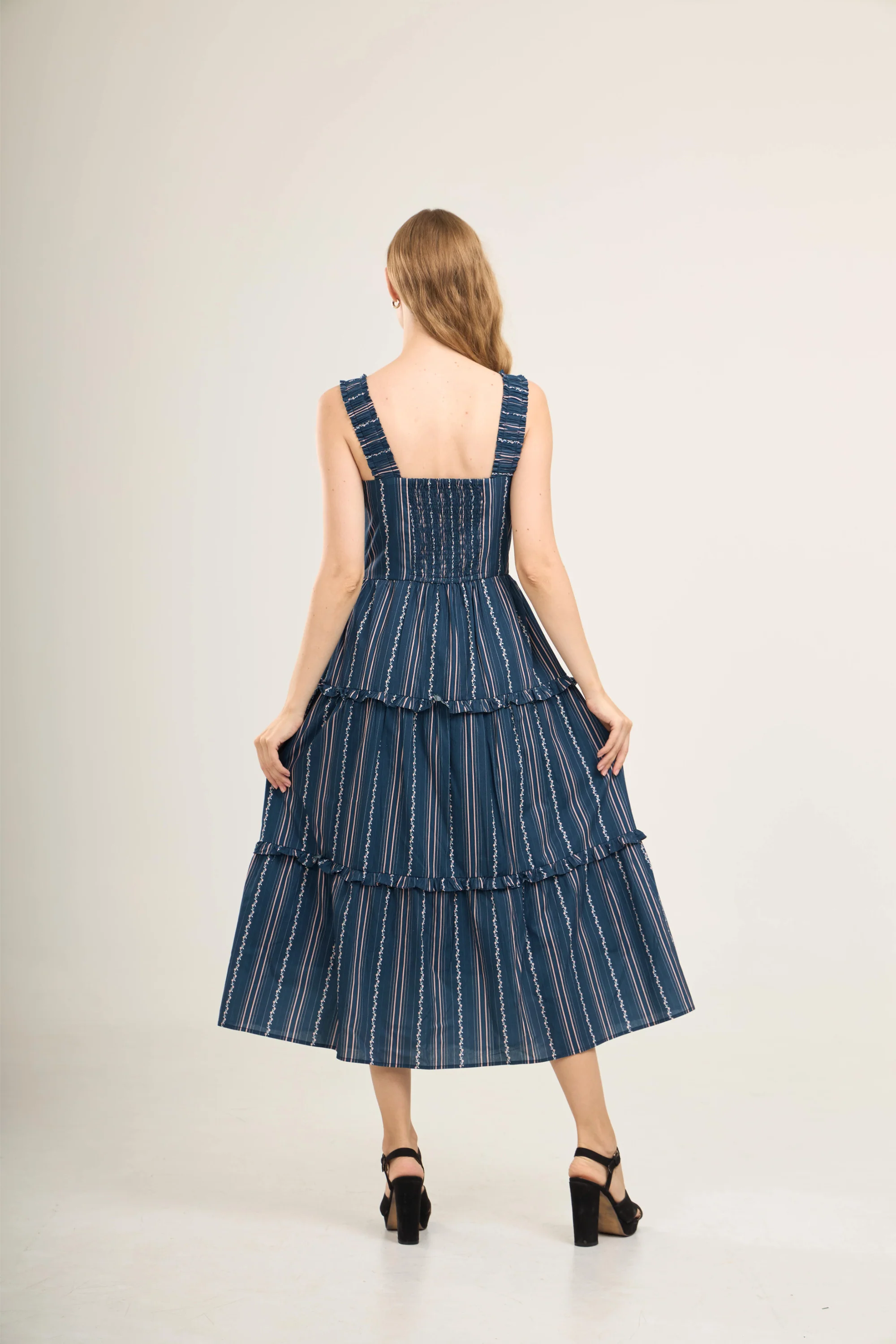 Kanya Dress with Nursing Zippers in Navy Vine Stripe - Image 5