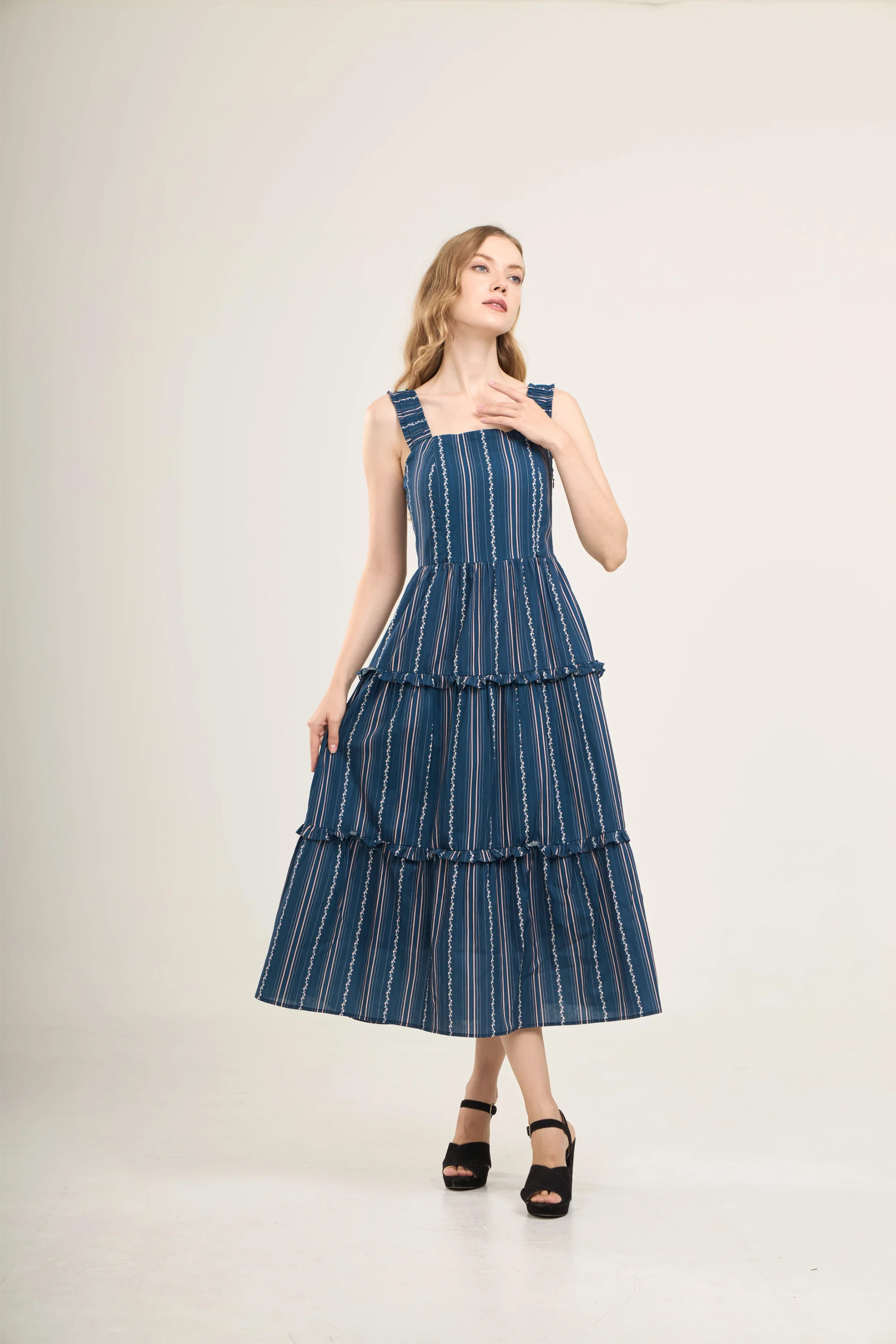 Kanya Dress with Nursing Zippers in Navy Vine Stripe - Image 7