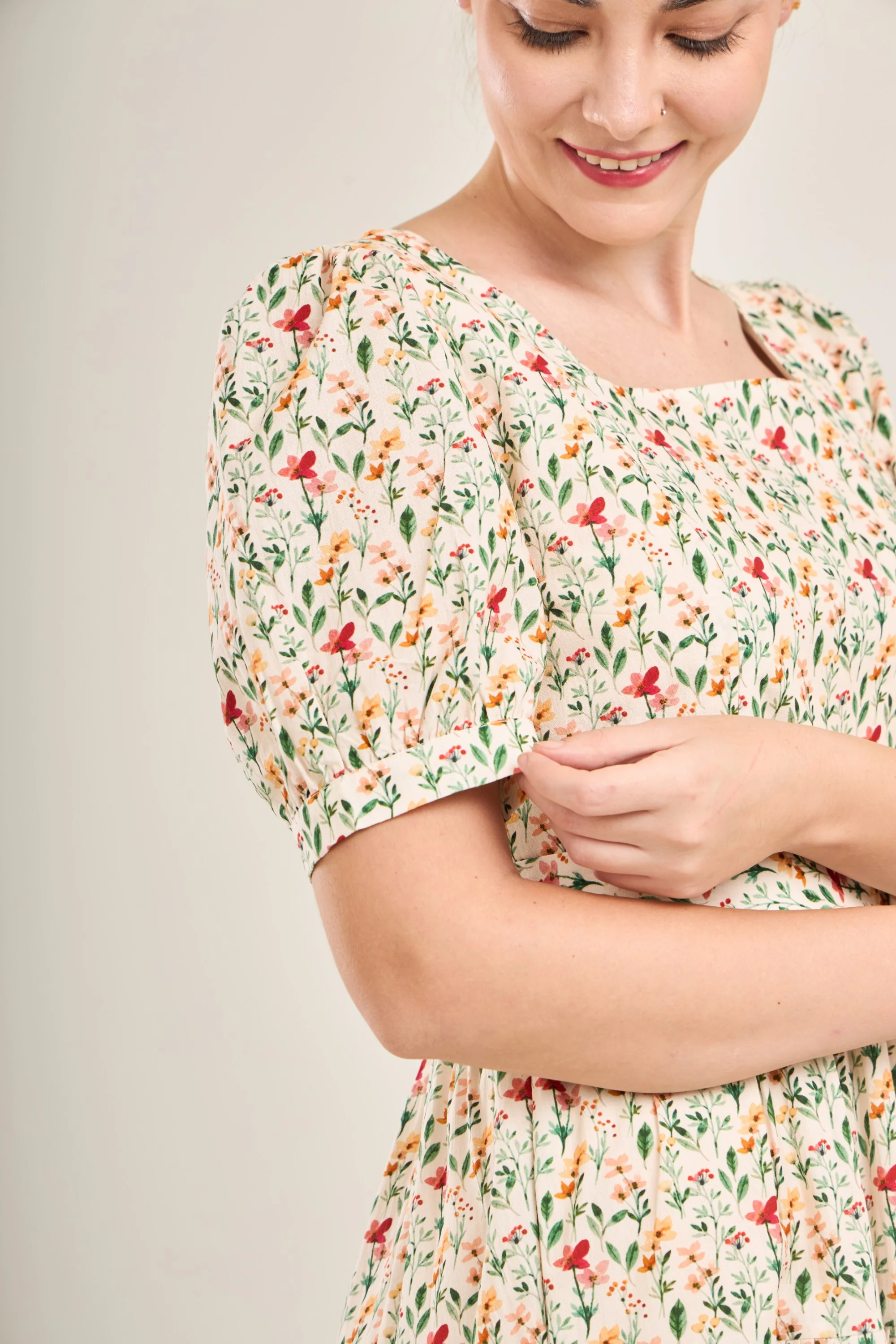Versa Cotton Dress with Nursing Zippers in Harvest Blooms - Image 4
