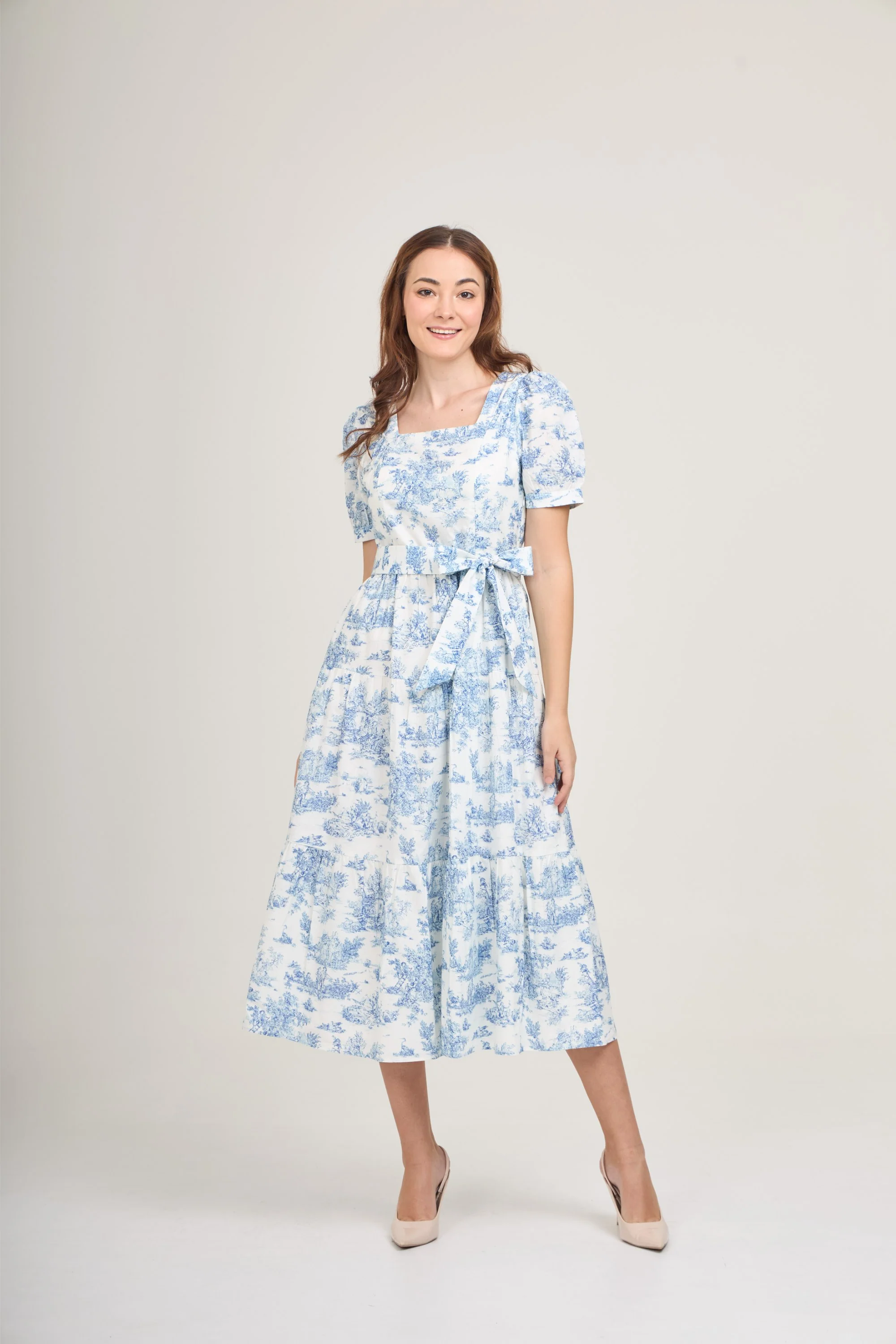 Versa Cotton Dress with Nursing Zippers in Vintage Blue Toile - Image 6