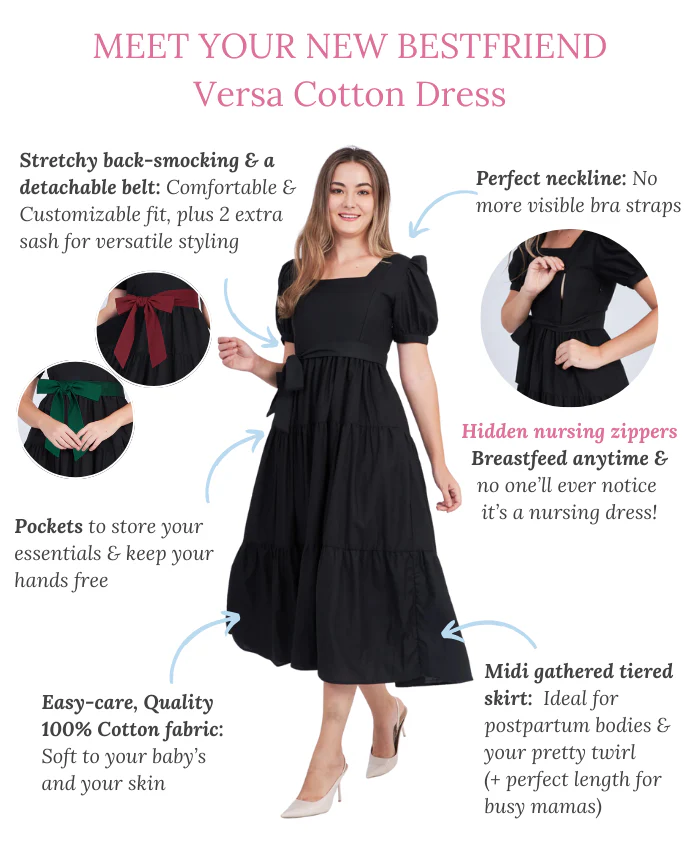 Versa Cotton Dress with Nursing Zippers in Black - Image 4