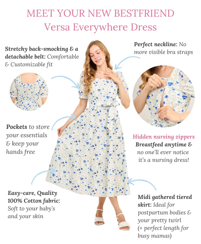Versa Everywhere Dress with Nursing Zippers in Blue Cornflowers - Image 4