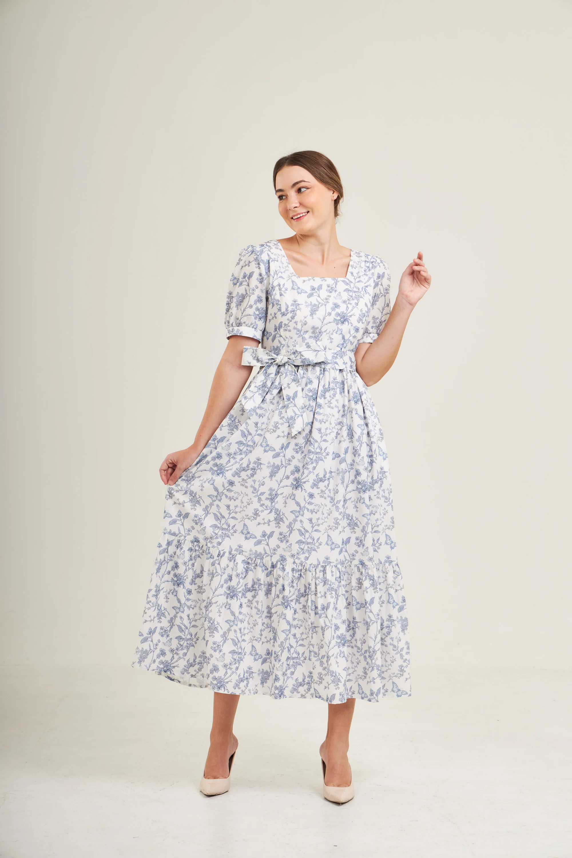 Versa Maxi Dress with Nursing Zippers in Blue Toile Butterfly - Image 10