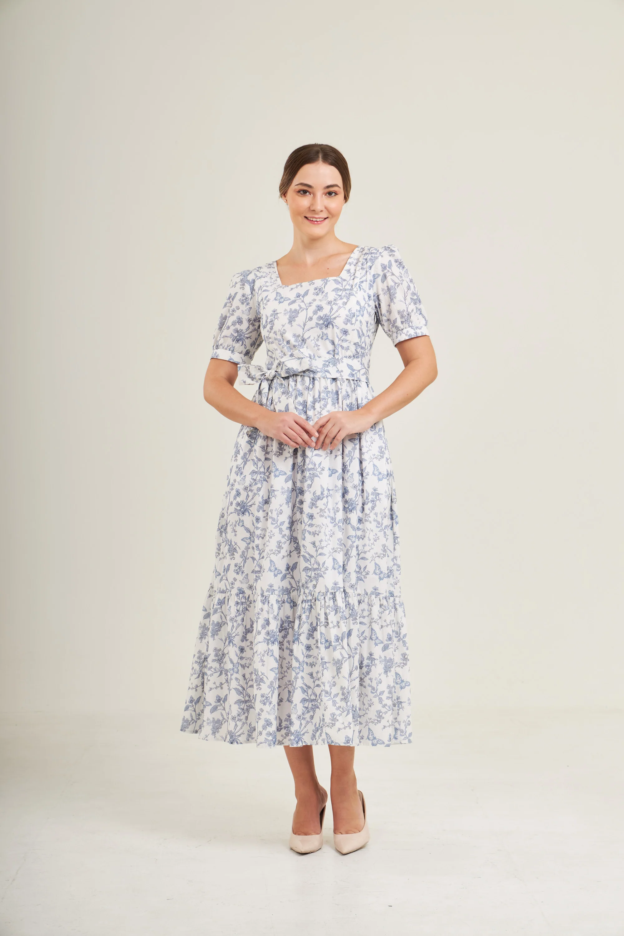 Versa Maxi Dress with Nursing Zippers in Blue Toile Butterfly - Image 11