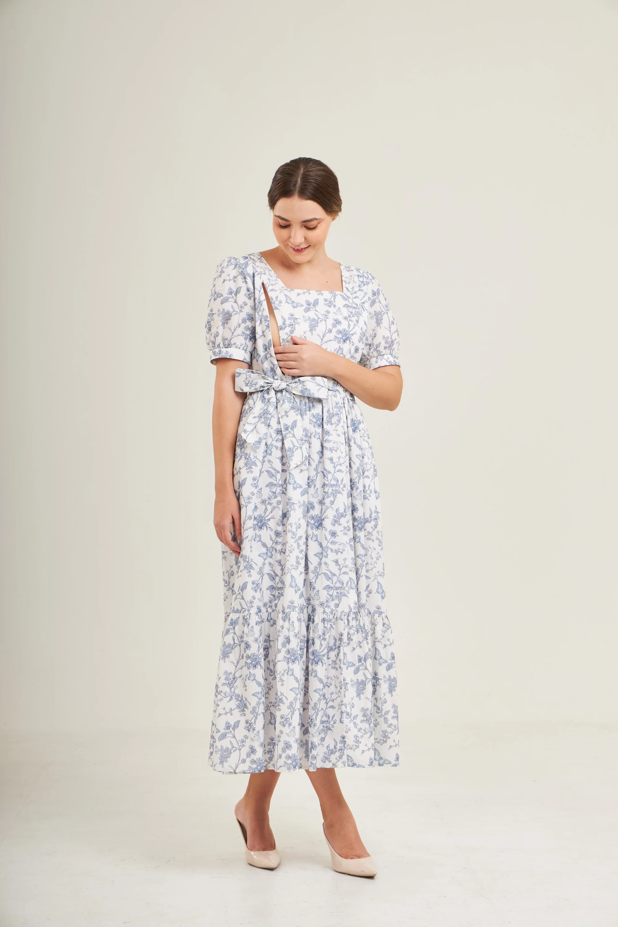 Versa Maxi Dress with Nursing Zippers in Blue Toile Butterfly - Image 12