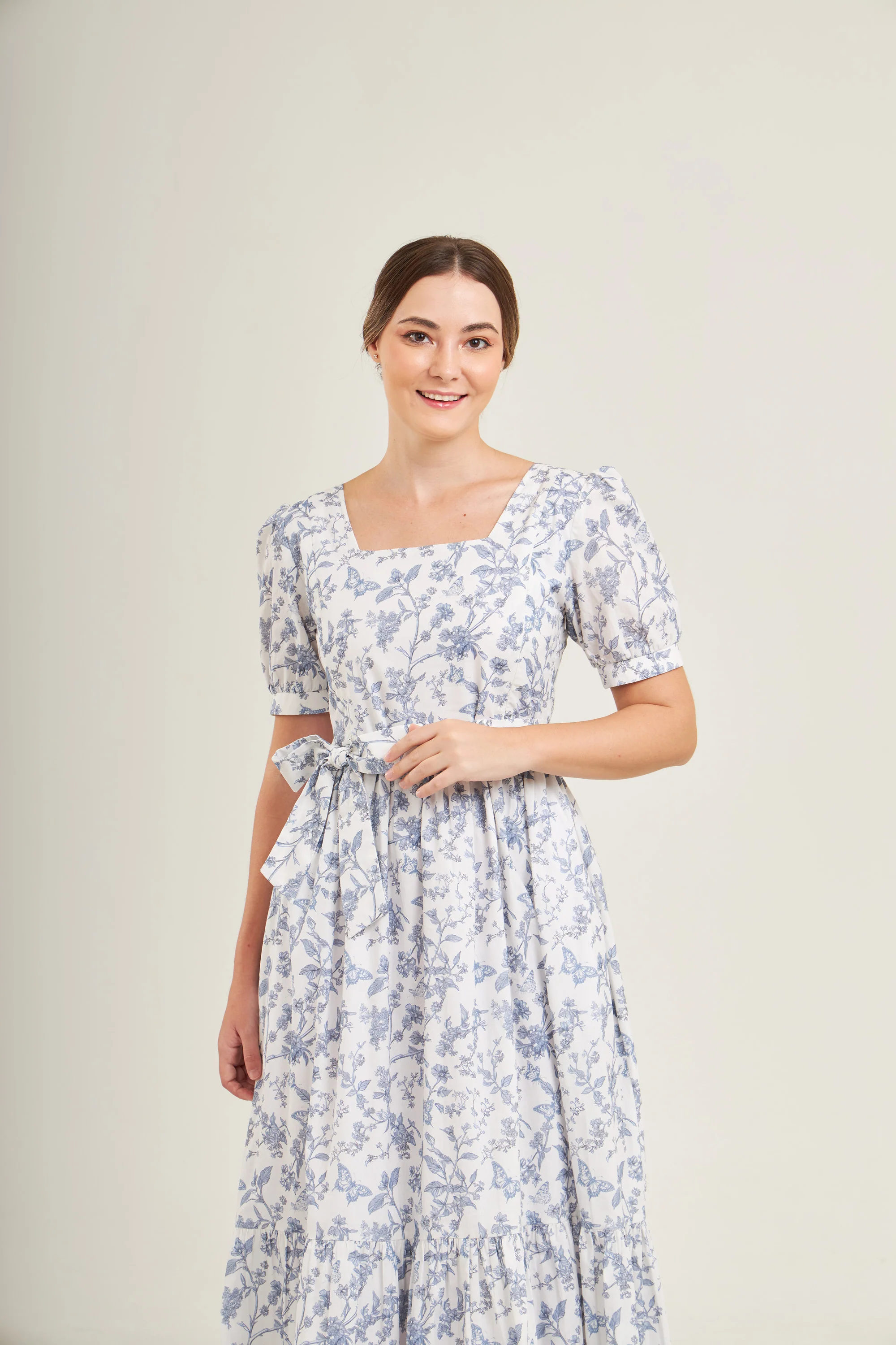 Versa Maxi Dress with Nursing Zippers in Blue Toile Butterfly - Image 13