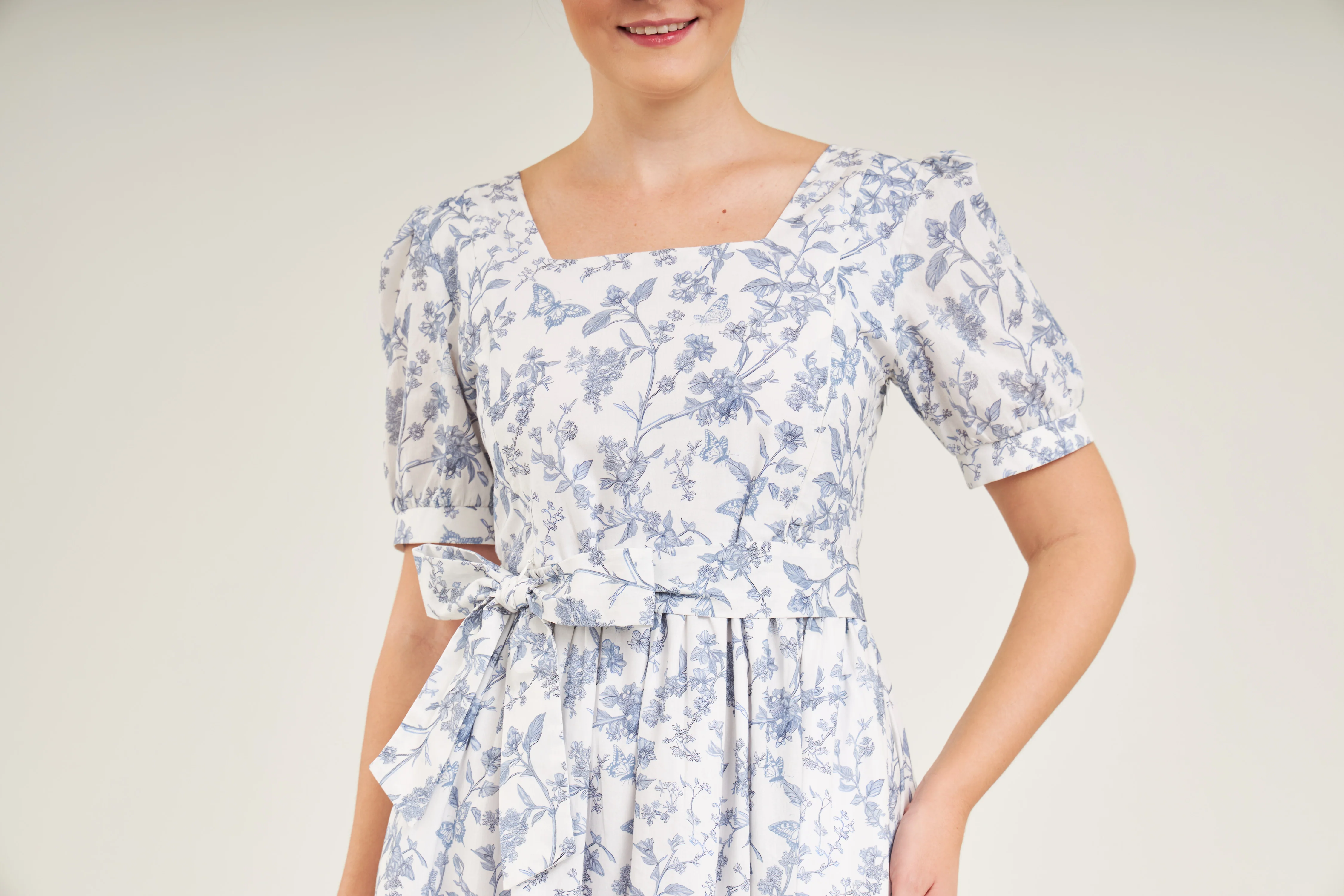 Versa Maxi Dress with Nursing Zippers in Blue Toile Butterfly - Image 5