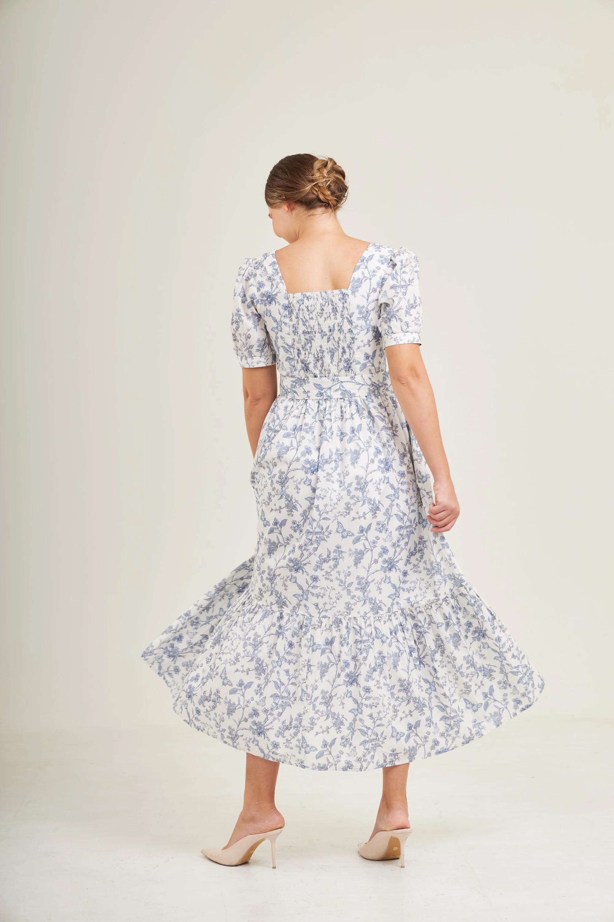 Versa Maxi Dress with Nursing Zippers in Blue Toile Butterfly - Image 6