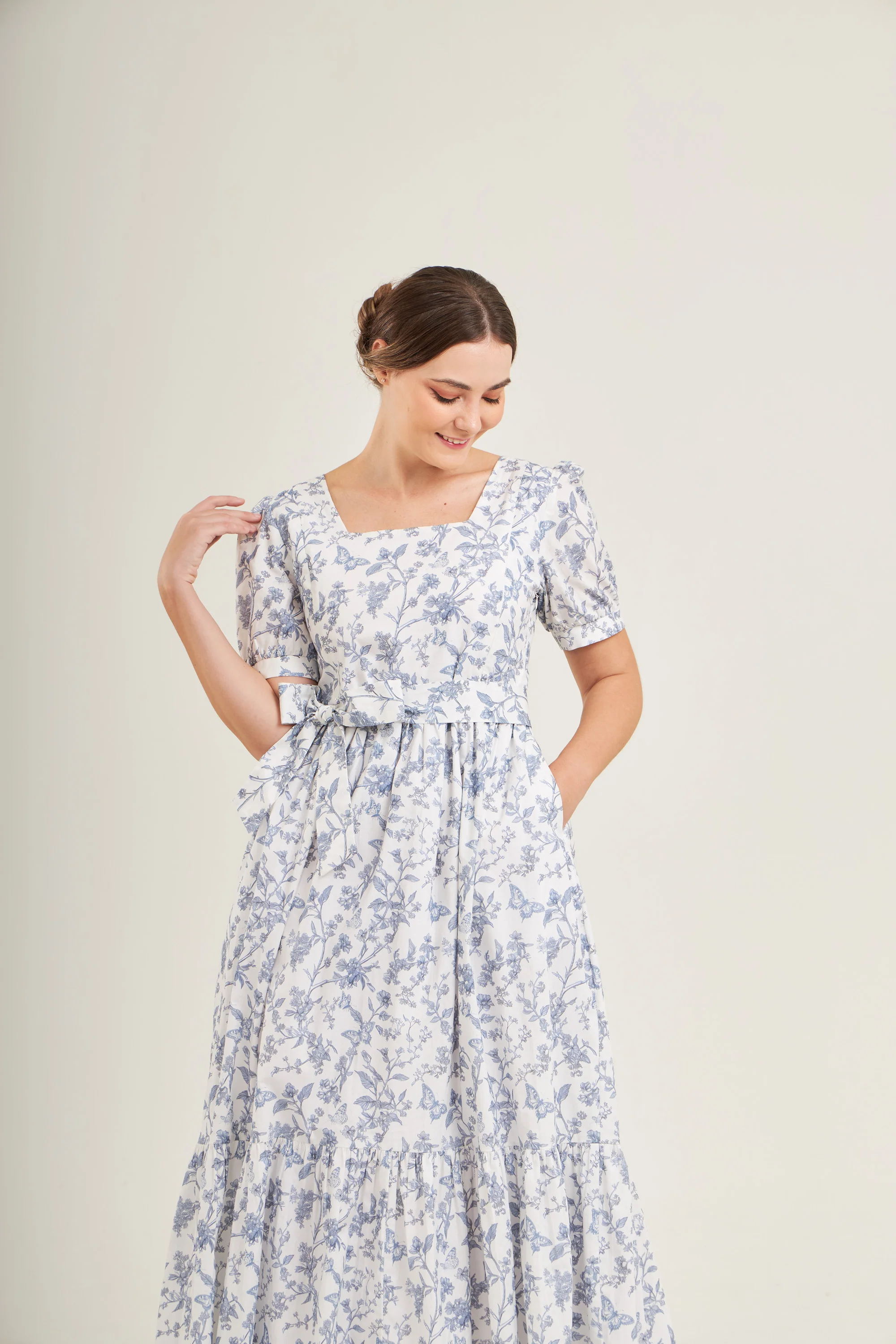 Versa Maxi Dress with Nursing Zippers in Blue Toile Butterfly - Image 7