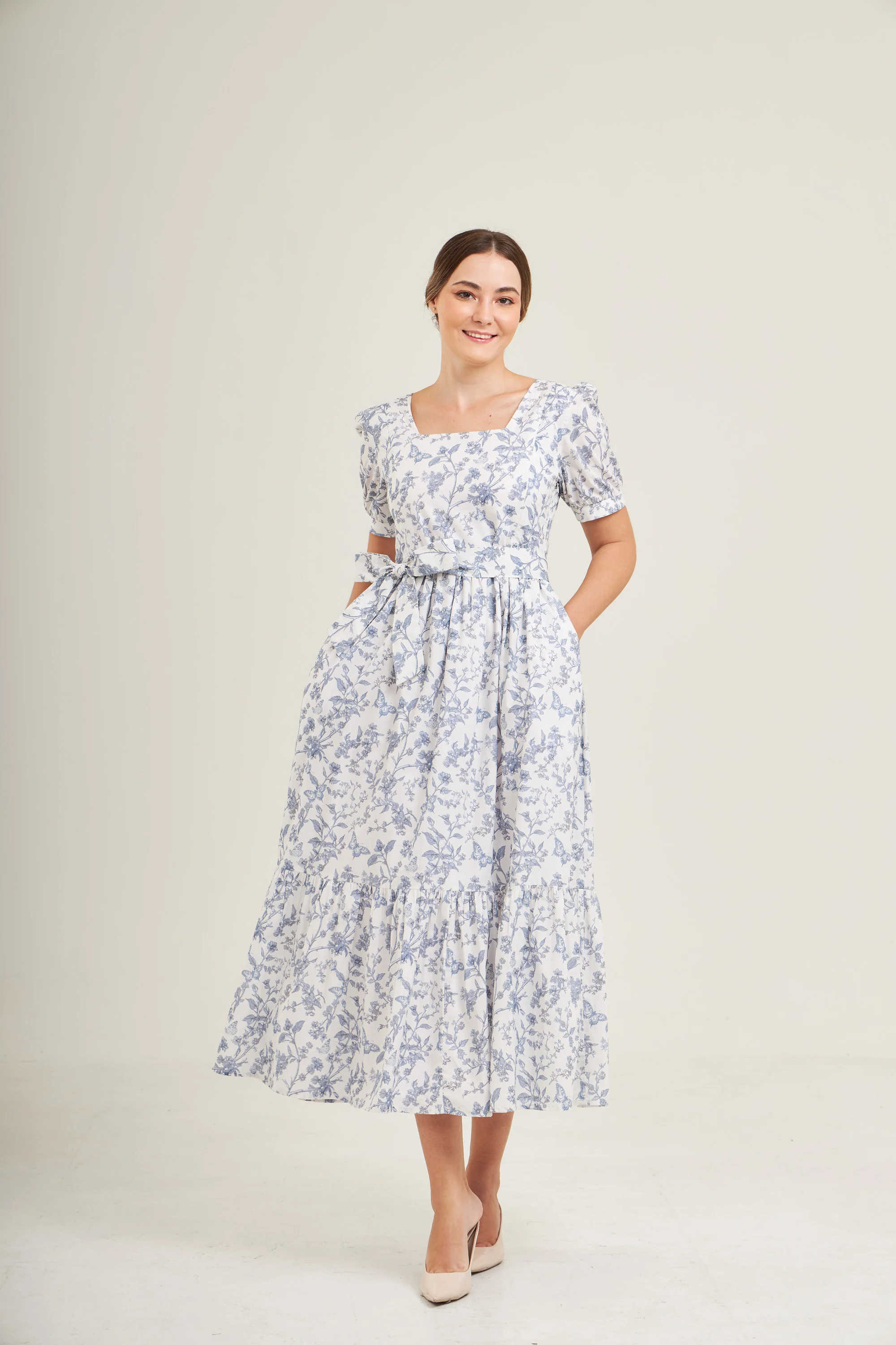 Versa Maxi Dress with Nursing Zippers in Blue Toile Butterfly - Image 8