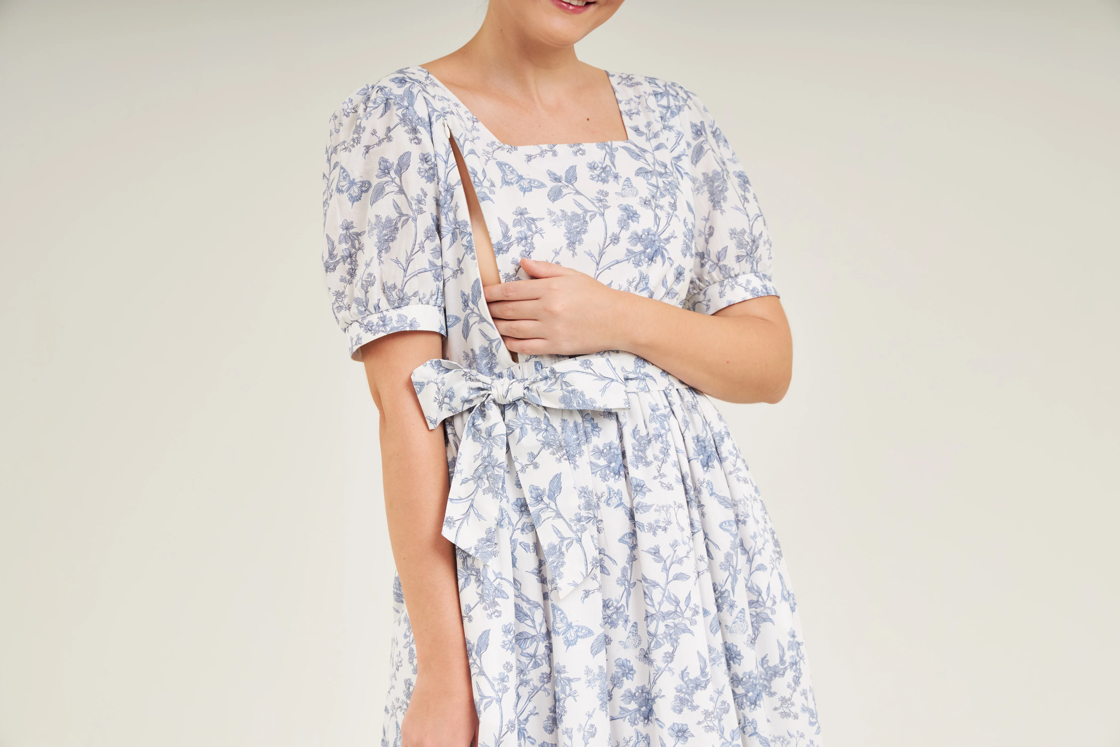 Versa Maxi Dress with Nursing Zippers in Blue Toile Butterfly - Image 9